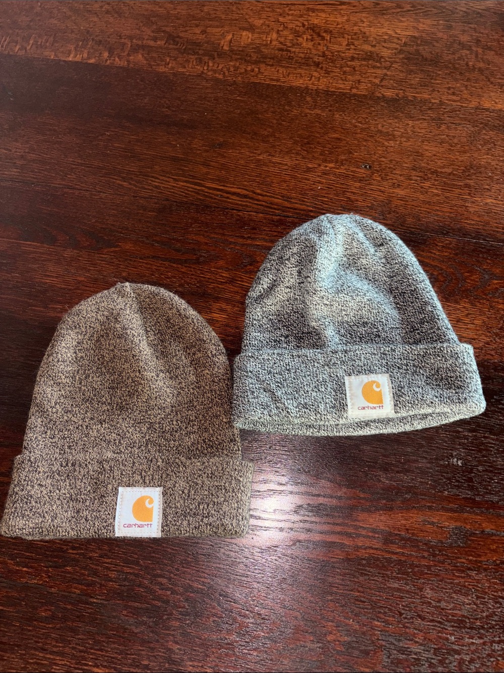Carhartt Brown and Gray Heathered Cuffed Beanies - Pair